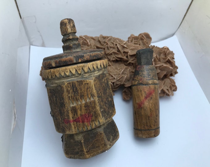 paire Old Ethnic Kajal Kohl Wood Bottle Berber empty bottle