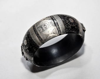 Mauritania Bracelet ebony , Silver and bakelite Bangle bracelet ,Bijoux Ethniques Africains Bracelet