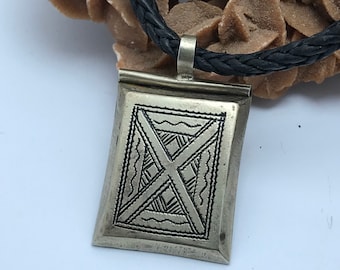 tuareg talisman silver pendent , ethnic tuareg necklace vintage amulette ,kitab pendent