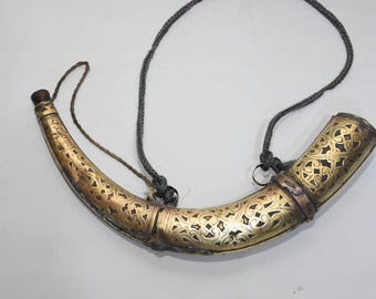 Vintage Moroccan Gunpowder Flask - rare , old moroccan powder horn
