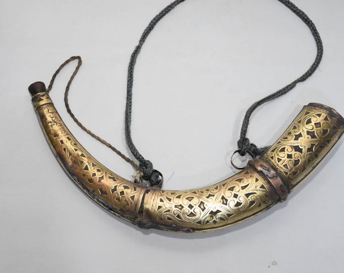 Vintage Moroccan Gunpowder Flask - rare , old moroccan powder horn