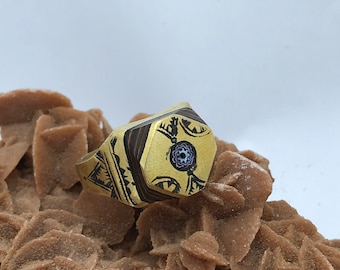 Handmade Ebony Tuareg Copper Ring with Chevron Bead (US Size 12)