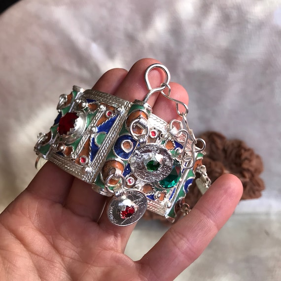 Boîte à Bijoux Ethnique Berbère Émaillée - Style Afrique Du Nord, 2 En 1, Neuf Sans Emballage