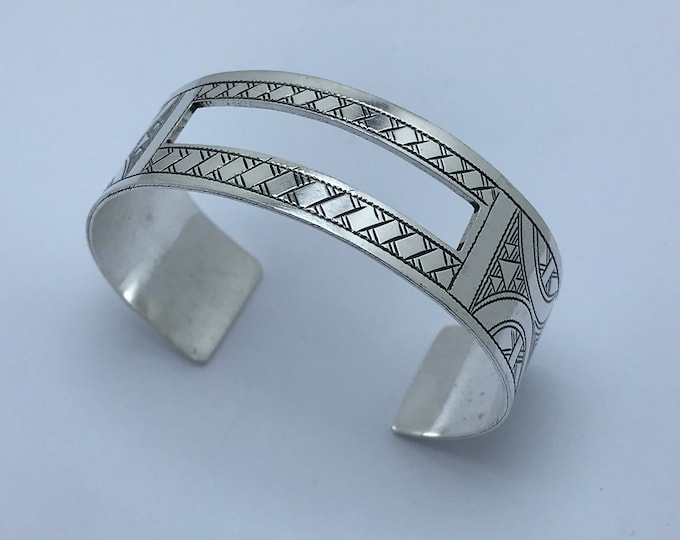 bracelet Tuareg en argent gravé, Bracelet en argent réglable, berbère bracelet