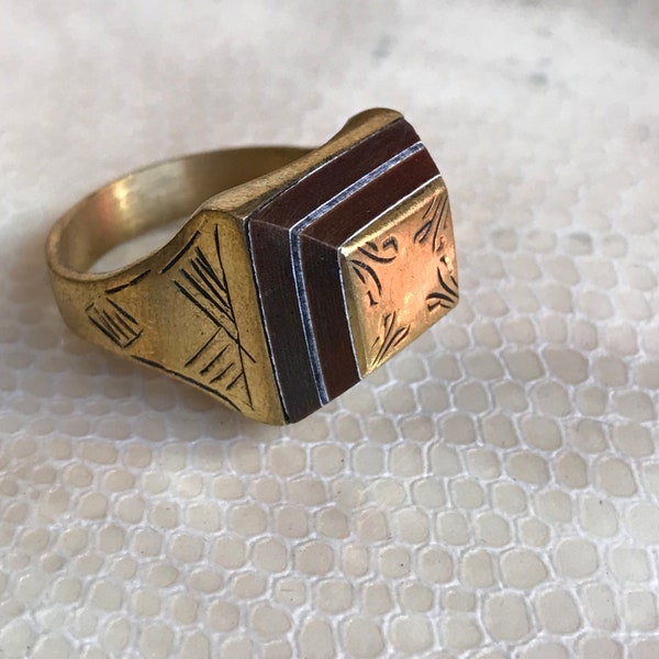 Bague ébène bronze touareg fait à main ,bague ancienne avec bois d'ébène