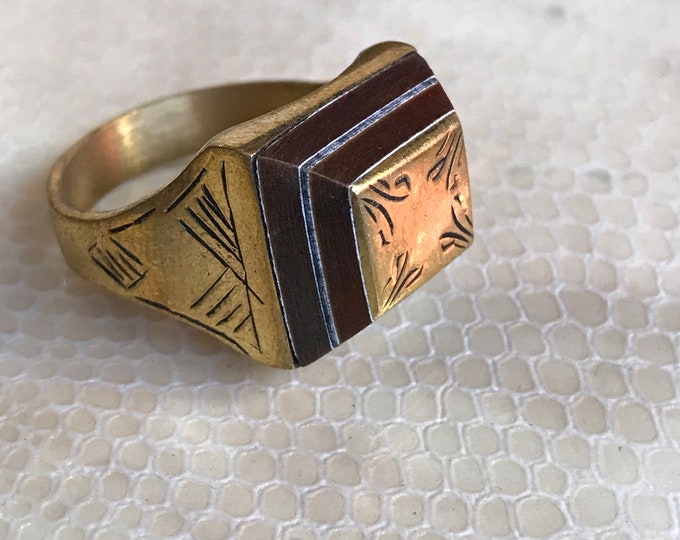 Bague ébène bronze touareg fait à main ,bague ancienne avec bois d'ébène