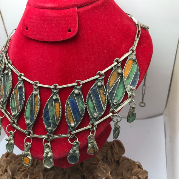 Collier ras du cou ethnique touareg, collier du désert de mali bijoux ethnique, cadeau femme, onyx et métal argenté.