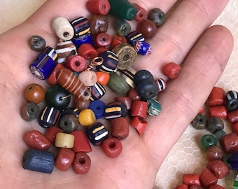 Old African Beads: Coral & Glass Ethnic Necklace Components (50 Grams)