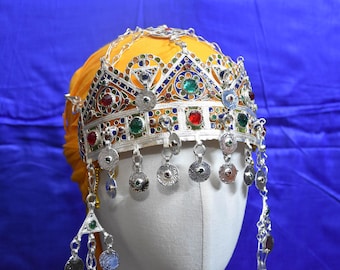 Handmade Moroccan Berber Taounza Headdress, Amazigh Tribal Crown Jewelry