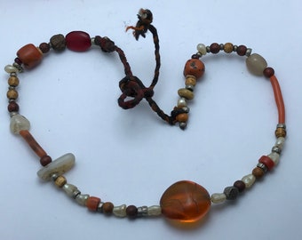 Antique Berber Necklace: Silver, Coral & Natural Stone Beads