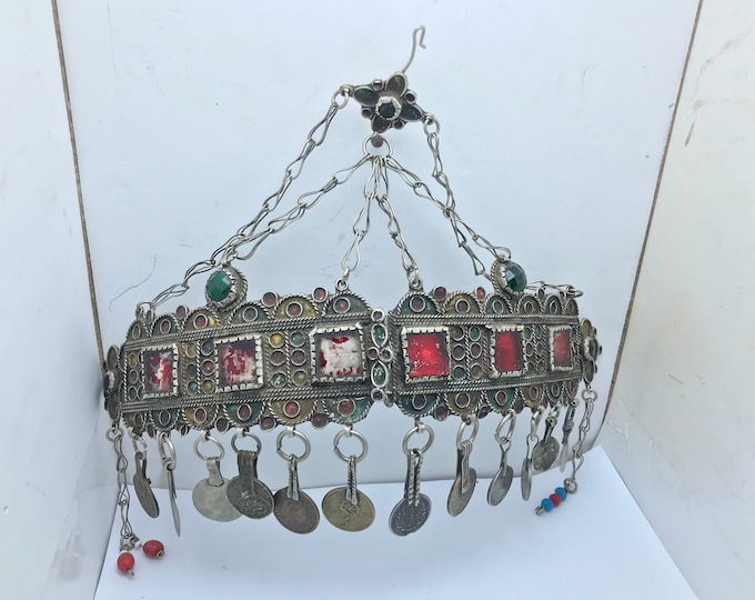 Bijoux Maroc Parure de tête Berbère émaile AL- MAGHRIB , vintage parure ,éthique parure