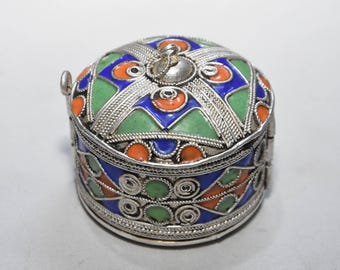 Vintage Berber Kabyle Enamel Silver Bracelet & Jewelry Box