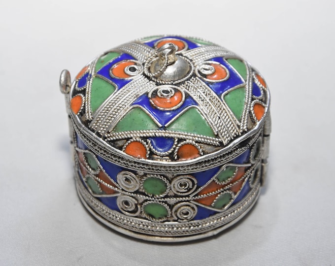 Vintage Berber Kabyle Enamel Silver Bracelet & Jewelry Box