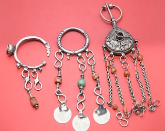Antique Berber Pendants Silver With Corail , Lot Of 3 Berber Pendant Fibula