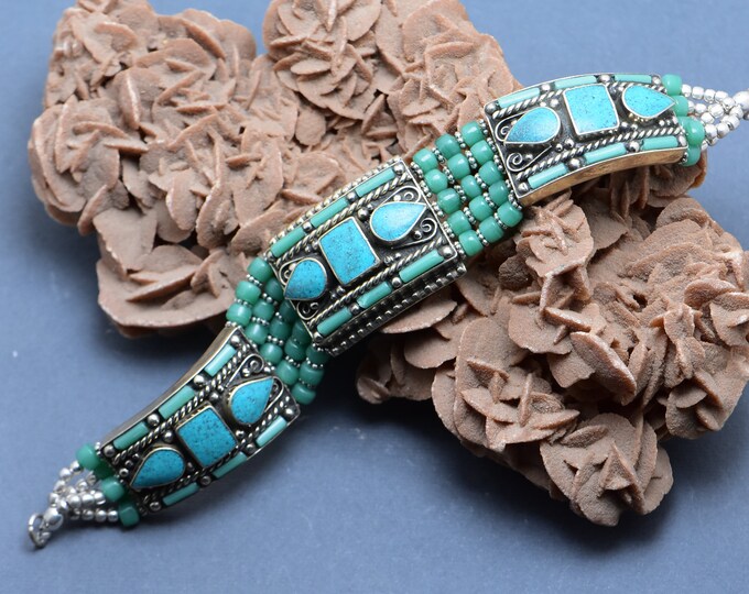 Bracelet turquoise népalais, Bracelet turquoise ethnique Vintage, Bijoux bouddhistes tribaux, cadeau boho tsigane, bijoux marocain