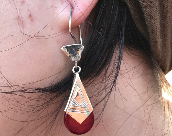 Tuareg earrings silver handmade,red onyx stone touareg,ethnic earrings