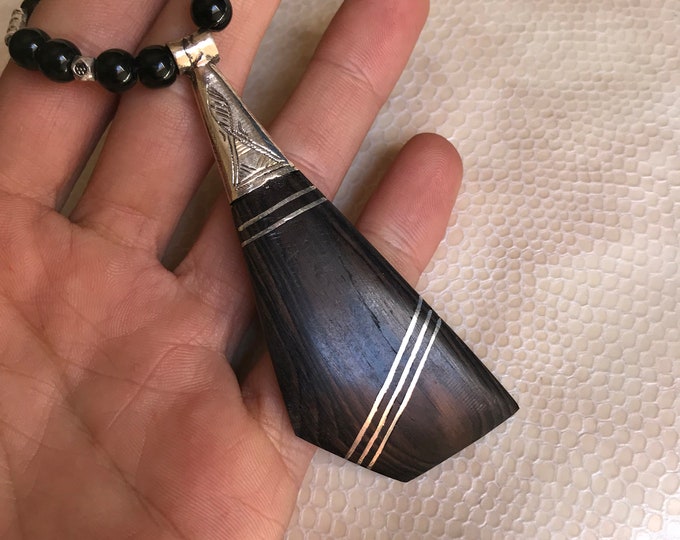 Touareg collier bois d'ébène et argent fait a main,ebony necklace, ethnique touareg collier