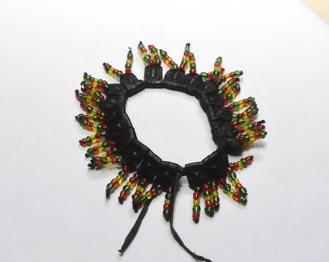vintage Tuareg Bracelet Leather And Beads , Bororo Tuareg Bracelet