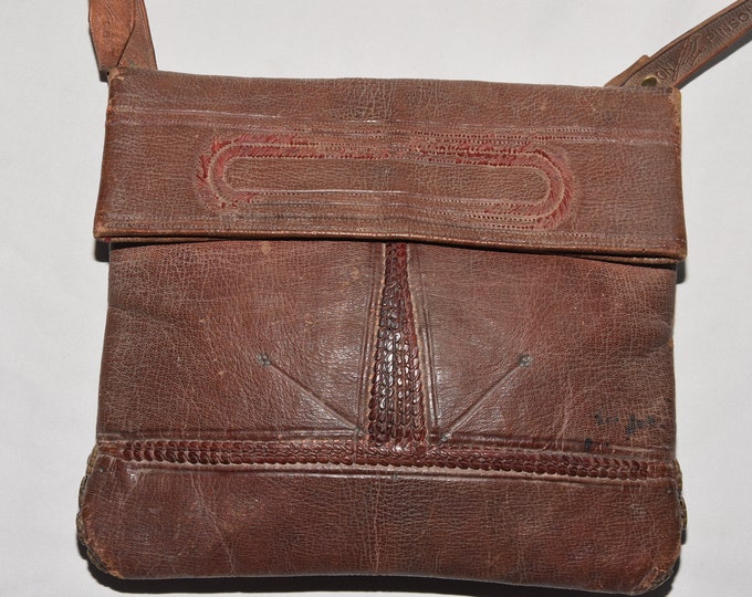 Berber Bag – CHOUKARA – Rif Mountain, North Morocco , old rare lether bag 1930s , with silk belt