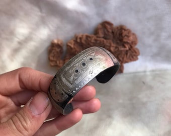 Vintage Touareg Ebony Bracelet: High-Grade Silver Inlay, Mauritanie Ethnic Cuff