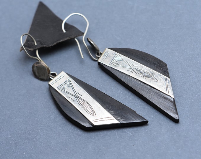 Tuareg silver and ebony earrings,ethnic african earrings handmade