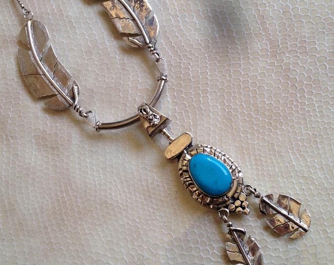 magnificent necklace silver stirling handmade , necklace turquoise silver ethnic