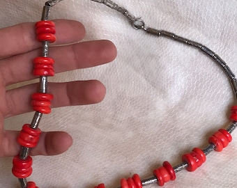 Handmade Coral Necklace: Vintage Moroccan Silver Boho Jewelry