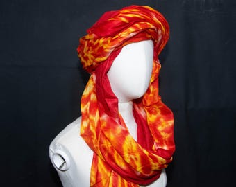 Traditional Tuareg Headwrap - Hand-Dyed Orange Scarf - Ethnic Sahara Desert Turban
