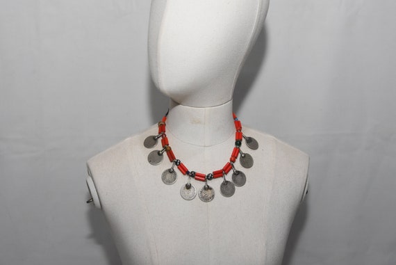 Berber Necklace: Old Silver Coins & Glass Beads, … - image 7