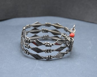 Berber Filigree Silver Bracelet: Moroccan Open Bangle