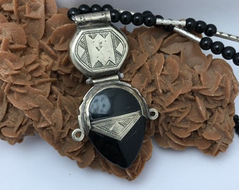 Vintage Onyx Touareg Pendant Necklace: Berber Tribal Jewelry