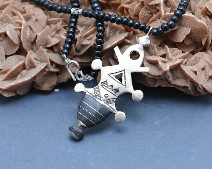 Ethnic Southern Tuareg Ebony Necklace, Pendent Sterling Silver ebony Necklace Tuareg