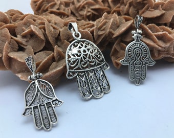 Moroccan Silver Hamsa Pendant Set: Berber Fatima Hand Charms