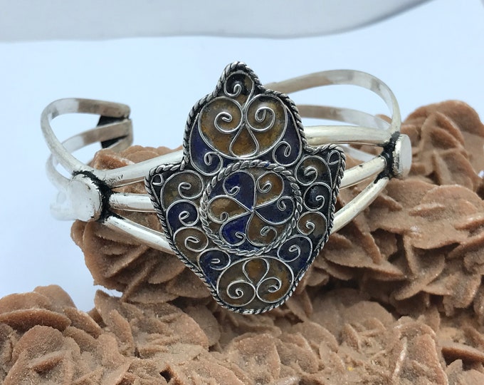 bracelet manchette femme touareg boho chic,tribal touareg,vintage touareg,filigrane bracelet avec enamel argent