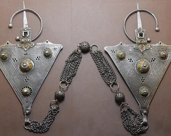 Berber Fibulae – TIZERZAI – Antique Pair of Silver Berber Fibulae "TIZERZAI  TAOUKA "  Morocco, Berber Fibulae, jewish fibula , rare fibula