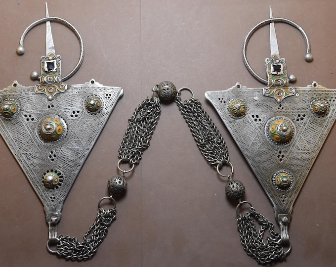 Berber Fibulae – TIZERZAI – Antique Pair of Silver Berber Fibulae "TIZERZAI  TAOUKA "  Morocco, Berber Fibulae, jewish fibula , rare fibula