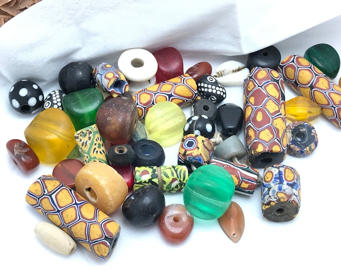 African Trade Beads, Antique Venetian Fancy andrare Millefiori beads , ethnic vitage beads