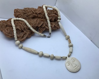 Vintage African Horn Bone Necklace: Ethnic Tribal Jewelry