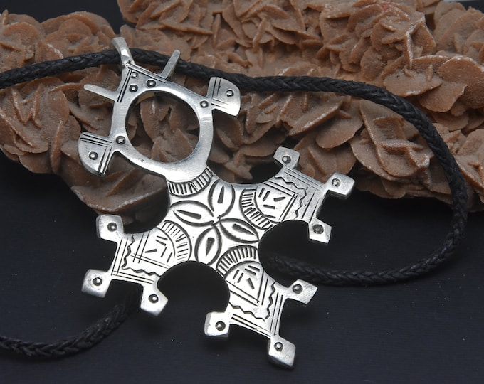 Bijoux Touareg Croix De Sud ,Dark Brown Faux Suede Cord, African Cross, Tuareg Jewelry, Handmade Cross,