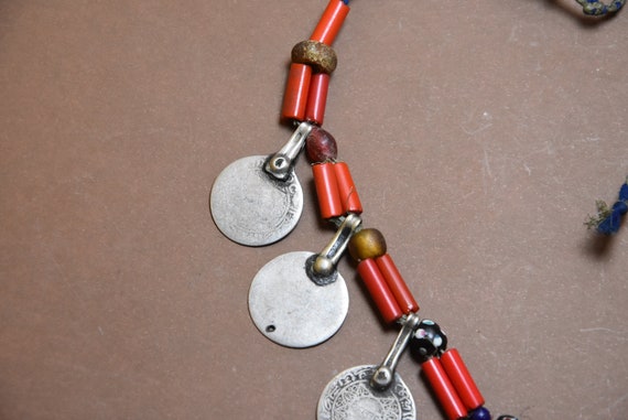 Berber Necklace: Old Silver Coins & Glass Beads, … - image 4