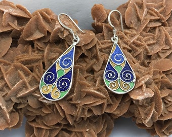 Berber Enamel Silver Earrings: Handmade Moroccan Ethnic Jewelry