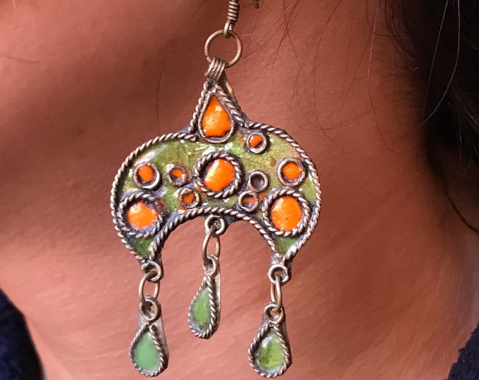 old berber earrings enamel , vintage enamel earrings,antique enamel earrings moroccan