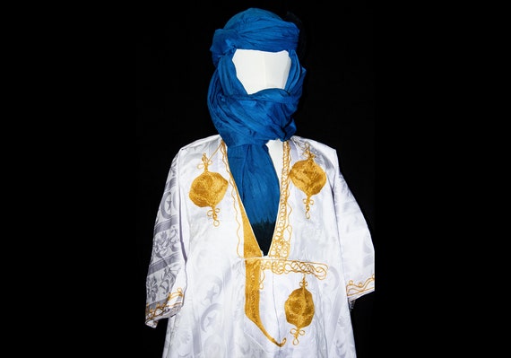 Tuareg Clothing Gandora With Tuareg Scarf , Berber Djellaba Sahraoui,  Tuareg Scarf , Tuareg Dress Bleu , Tuareg Blue Men, Kaftan Mens -   Denmark