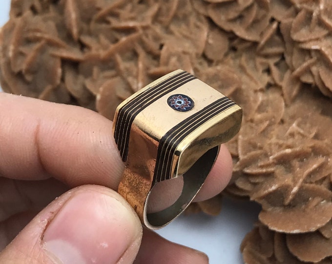 bague bronze africain fait a main avec bois ebene, ethnique bague
