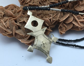 Tuareg Sahara Necklace: Tribal Silver Cross Pendant, North African Amulet