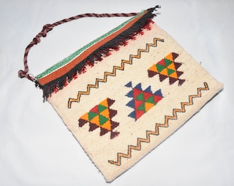 Moroccan Wool Shoulder Bag - Authentic Handwoven Berber Bag - Geometric Ethnic Tote