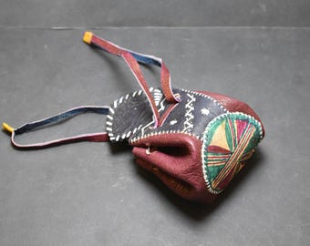 Tuareg Leather Wallet , Vintage Berber Leather Pouch -Saharan Tribal Amulet Bag