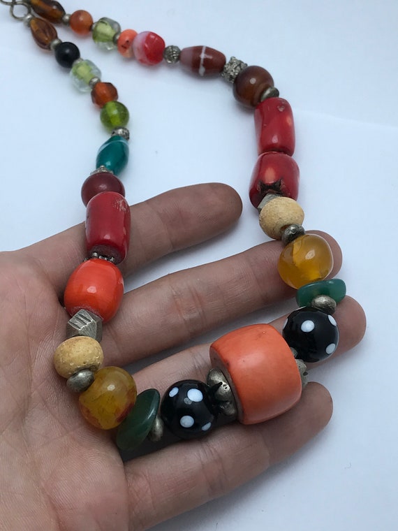 Collier Berbère En Argent Et Pierres Ethniques - Occasion, Style Perles, Couleur Argenté