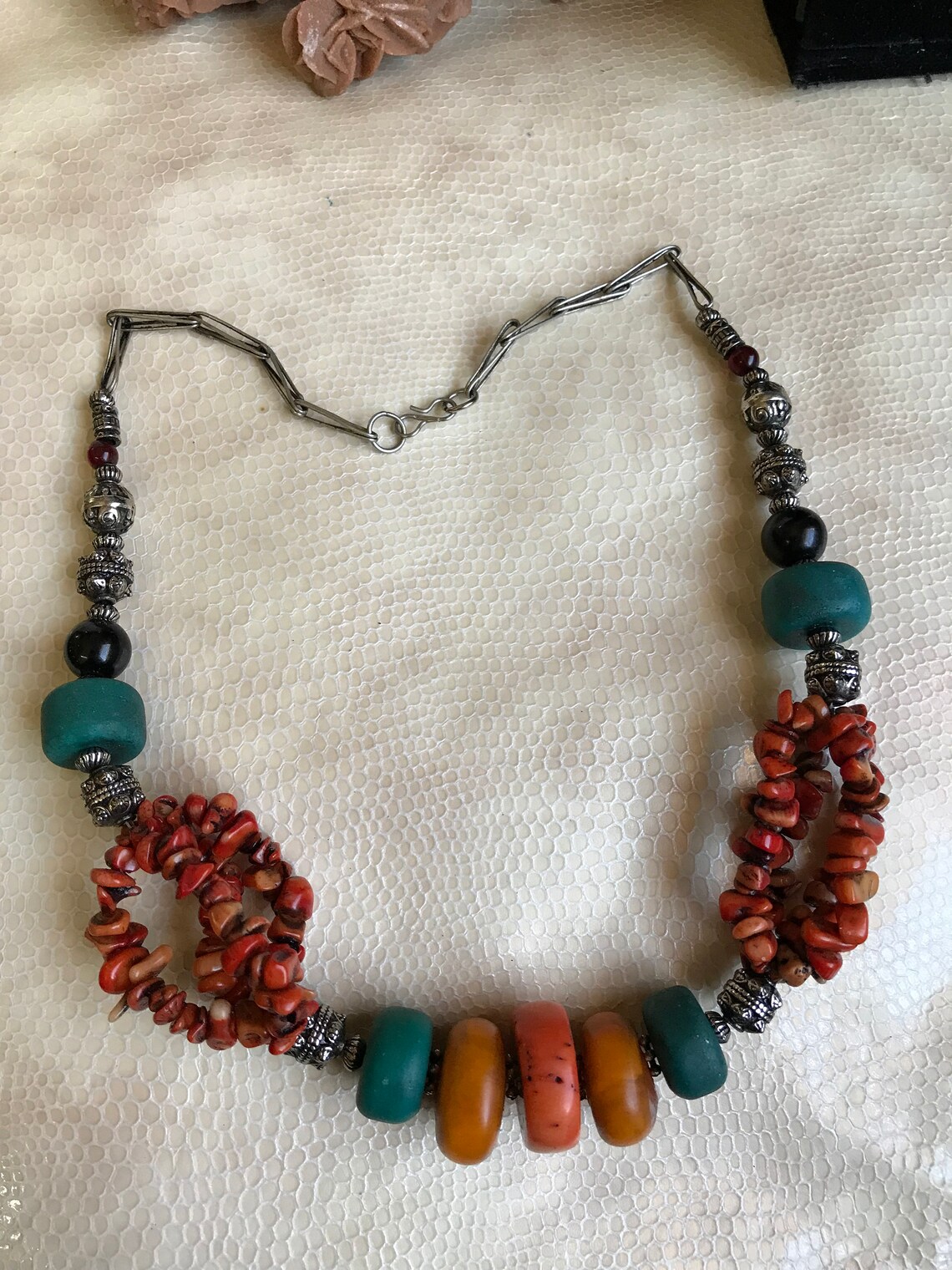 Collier marocain ambre perles corail et amazonite Afrique Etsy