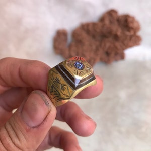 Ebony ring with chevron bead touareg handmade bronze,Bague en perles  Chevron